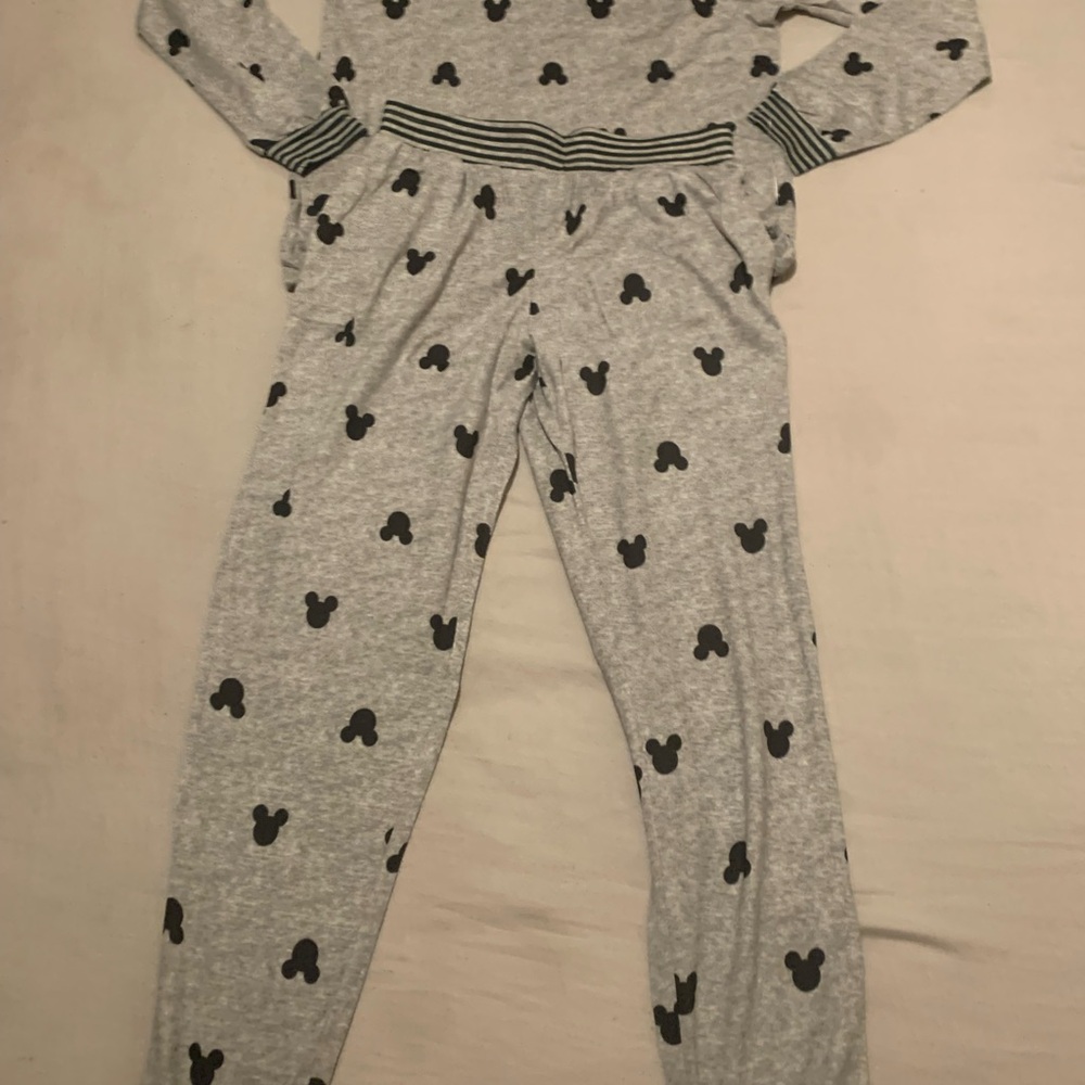 Disney Gray Pajama Set with Black Mickey Mouse Print